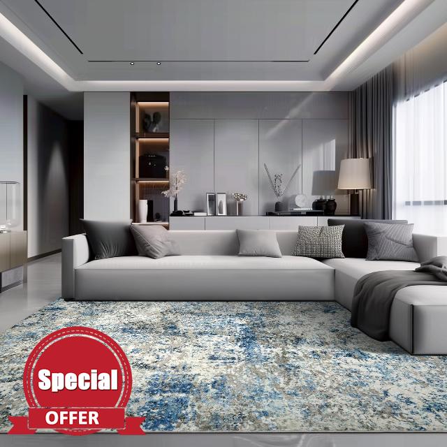 Area Rug Living Room Rugs - 8x10 Modern Abstract Large Soft Machine Washable Rug Stain Resistant Non Slip Faux Wool Low Pile Accent Carpet for Bedroom Dining Home studio College Office - Grey/Blue