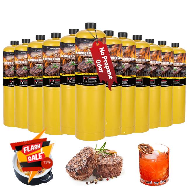 14.1oz MAPP Gas 12Packs Kit 99.99% High Purity Equal to MAP PRO Gas Hotter than Propane No Propane Odor Cooking Searing MAP Gas to Broil Sous Vide for Welding Brazing Soldering Propane Torch