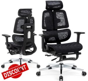Ergonomic Dual Backrest Office Chair with Footrest- High Back Mesh Desk Computer Chair with Adjustable Seat Depth and Adaptive Lumbar Support