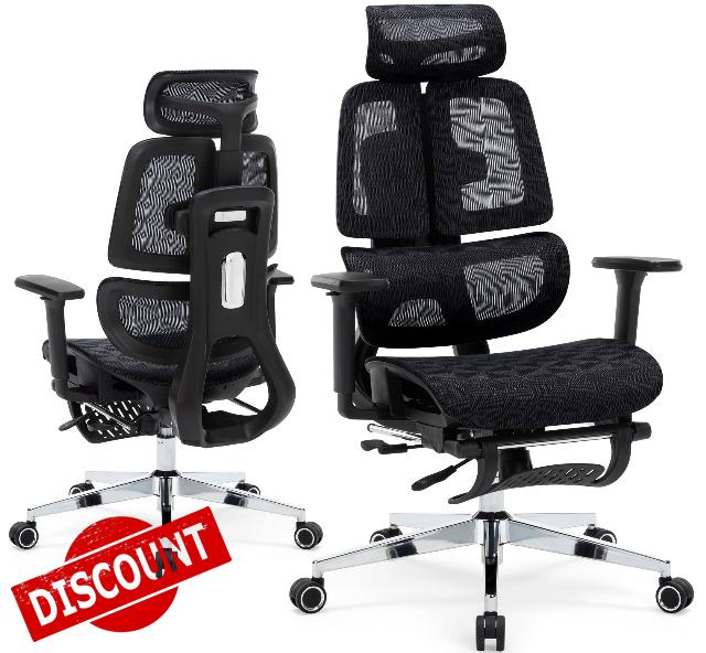 Ergonomic Dual Backrest Office Chair with Footrest- High Back Mesh Desk Computer Chair with Adjustable Seat Depth and Adaptive Lumbar Support