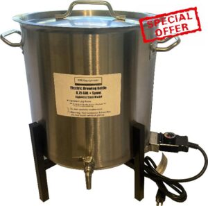 Electric Brewing Boil Kettle Pot (8.75 Gal) + Easy Drain Spout + Lid Cover