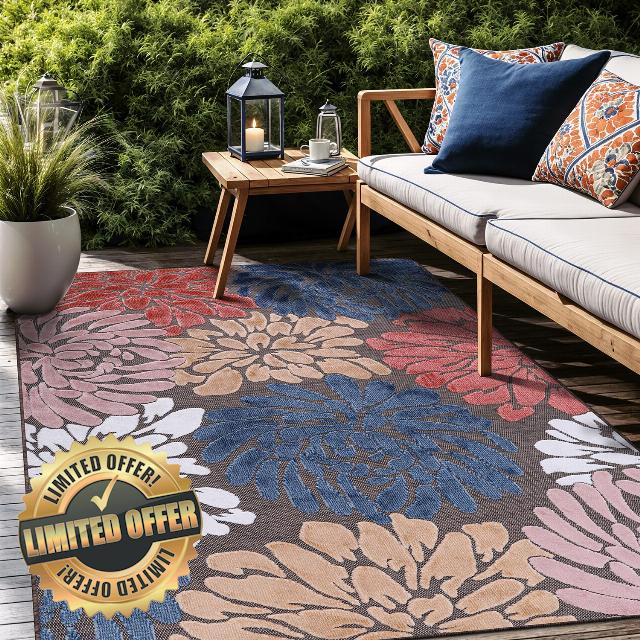 Floral Indoor Outdoor Rugs 6x9 Large Area Rug for Living Room
