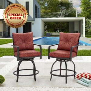 LOKATSE HOME 2 PCS Outdoor Patio Bar Height Swivel Chairs with Seat and Back Cushions