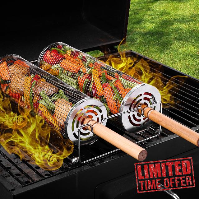 Rolling Grill Basket(2PCS) with Detachable Handle