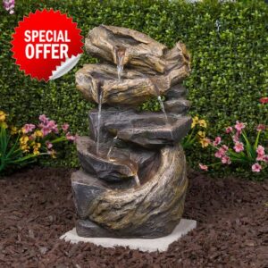 Alpine Corporation ZDQ104 Cascading Rock Warm White LED Floor Fountains