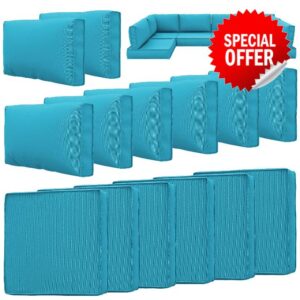 14 Pcs Outdoor Cushion Slipcovers Outdoor Patio Cushion Covers Replacement Waterproof with Zipper for Outdoor Furniture