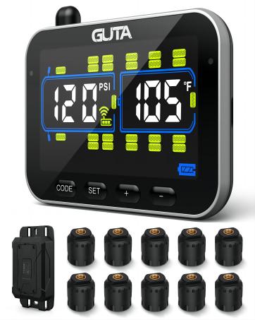 GUTA Tire Pressure Monitoring System, RV Trailer TPMS with 4 Flow Thru Sensors & Color LCD Displa...