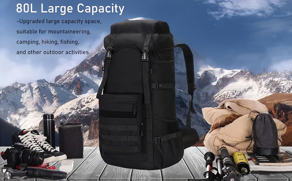 Hiking Backpack, 80L Large Capacity Trekking Rucksack Mountaineering Bag,Lightweight Rucksack