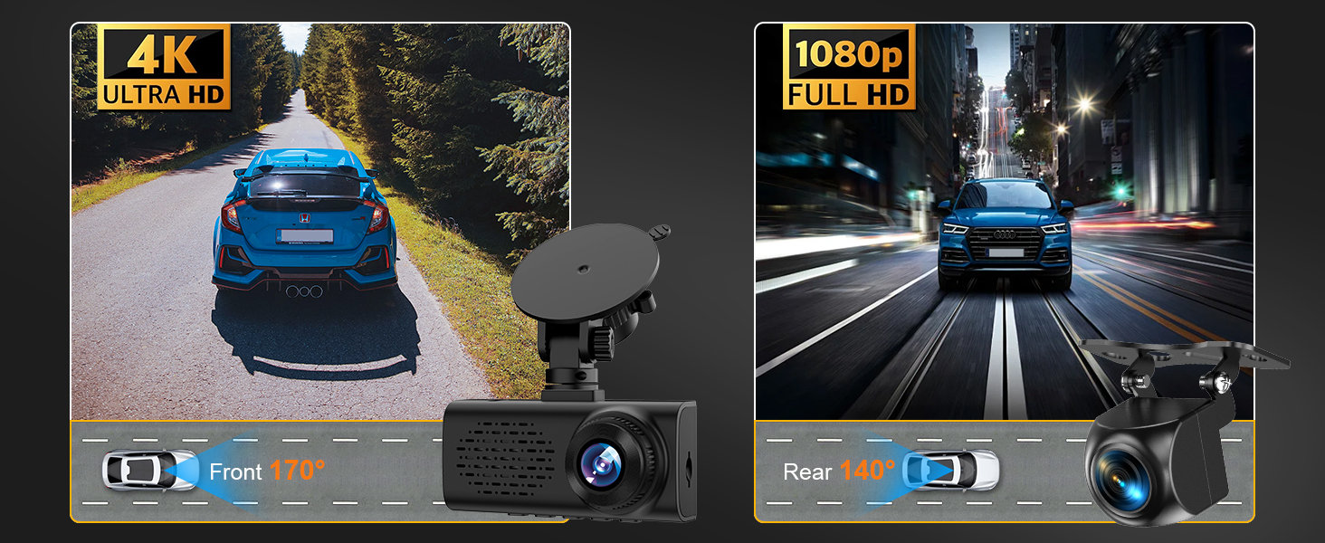 dash cam 4k front and rear dash cam car on-dash mounted cameras camera for car
