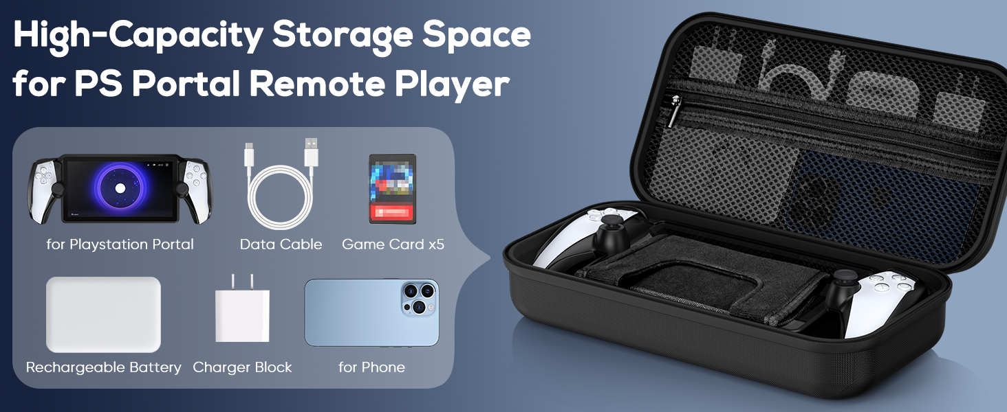 High-Capacity Storage Space Protective Case Cover Accessory Compatible with PS5 Portal Remote Player
