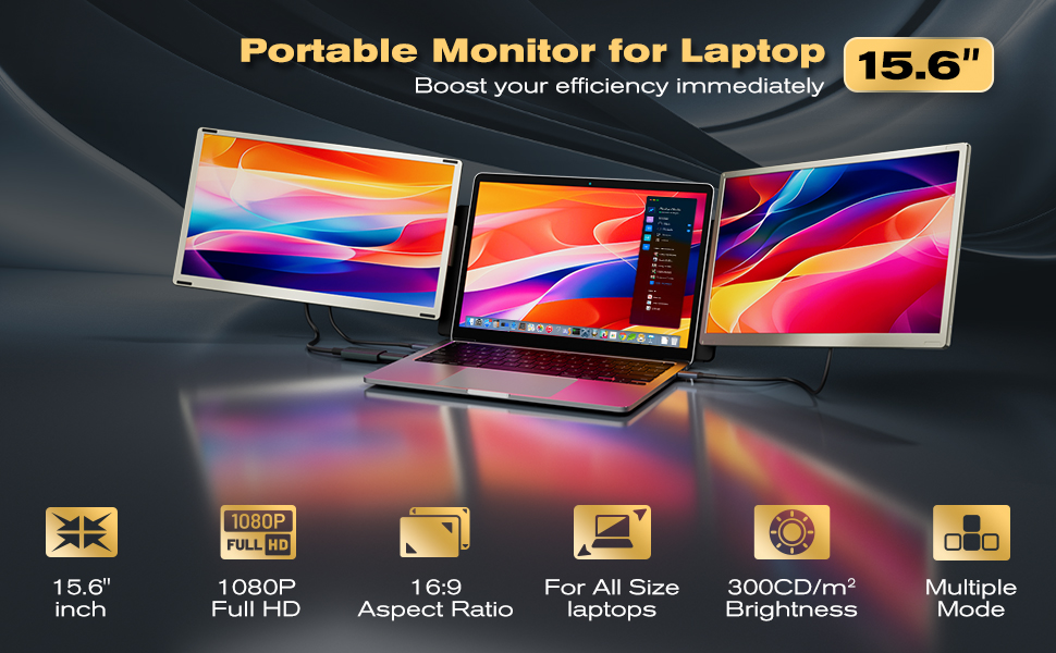 Teamgee laptop screen extender is equipped with a 15.6-inch FHD 1080P IPS display
