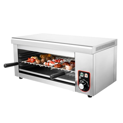1500W Countertop Salamander Broiler 122-572°F Commercial Cheese Melter Raclette Grill Cheesemelter Broiler Stainless Steel Toaster Oven