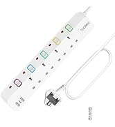 Toomke Extension Lead with USB C Slots, 4 Way 3 USB (2 USB-A and 1 USB-C) Plug Extension Lead wit...
