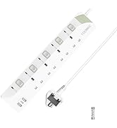 Toomke Extension Lead with USB Slots, 4 Way (13A/3250W) Plug Extension Socket with 2 USB A & 1 US...