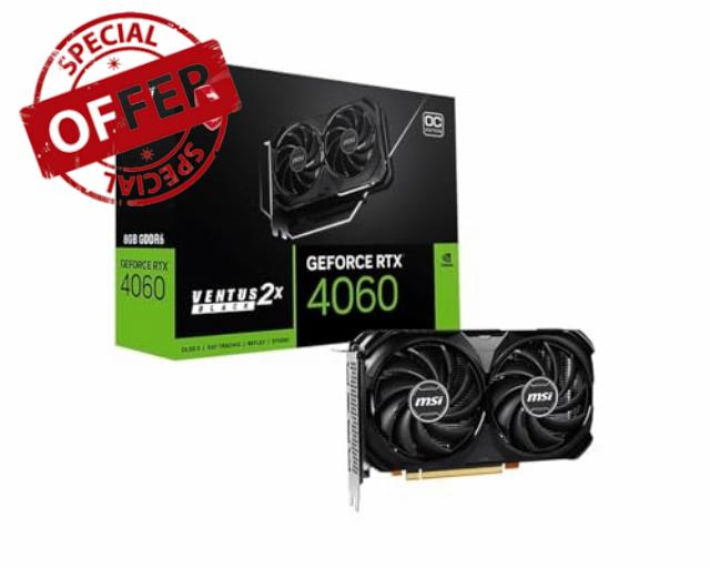 MSI GeForce RTX 4060 VENTUS 2X BLACK 8G OC Gaming Graphics Card - 8GB GDDR6X