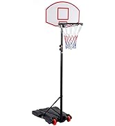 GYMAX Adjustable Basketball Hoop and Stand, 230-305cm Portable Basketball Set with PE Backboard, ...