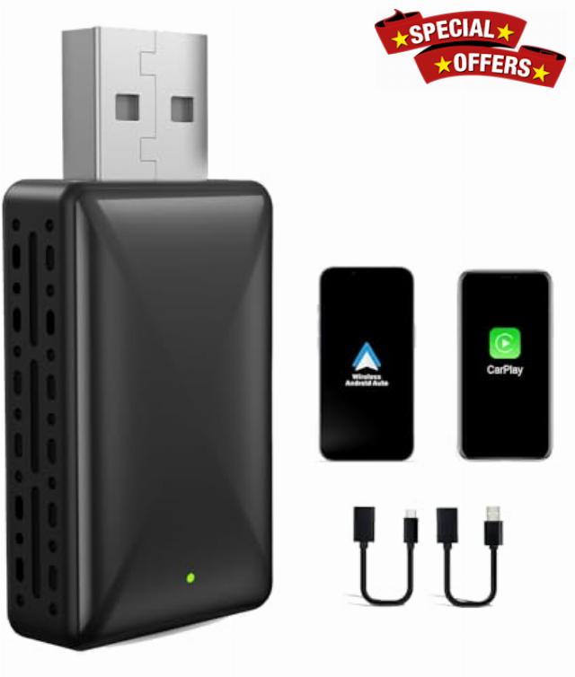 2 in 1 Wireless CarPlay Adapter & Android Auto Wireless Adapter - Convert Factory Wired to Wireless CarPlay Dongle Cars - Stable Fast Connection- Plug& Play - Auto Connect & Online Update