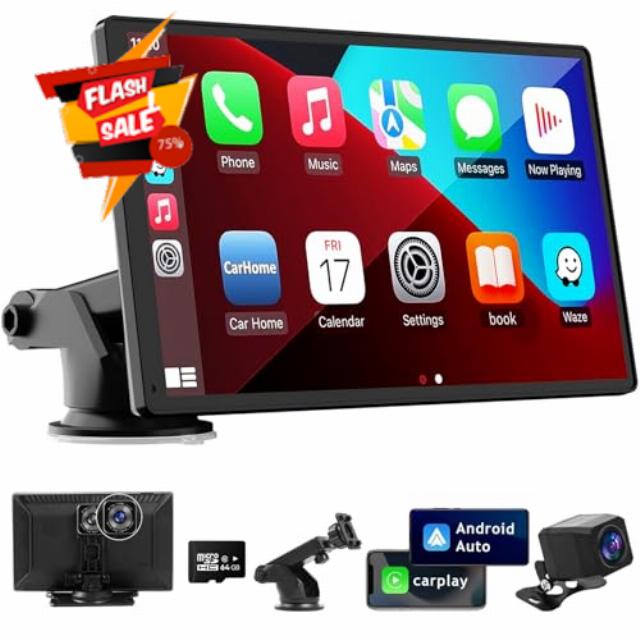 9 Inches Wireless Apple Carplay Touch Screen for car with 4K Dash Cam