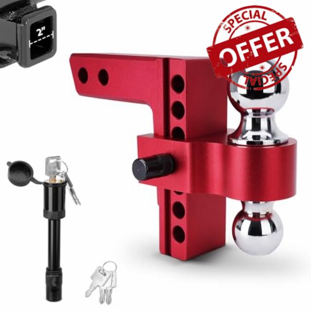 Adjustable 6" Drop/Rise Trailer Hitch for 2" Receiver with Anti-Theft Locks