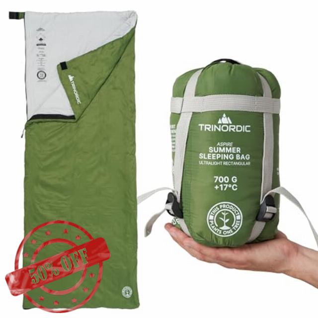 Trinordic Rectangular Ultralight Sleeping Bag – 700g with Anti-Snag Zipper