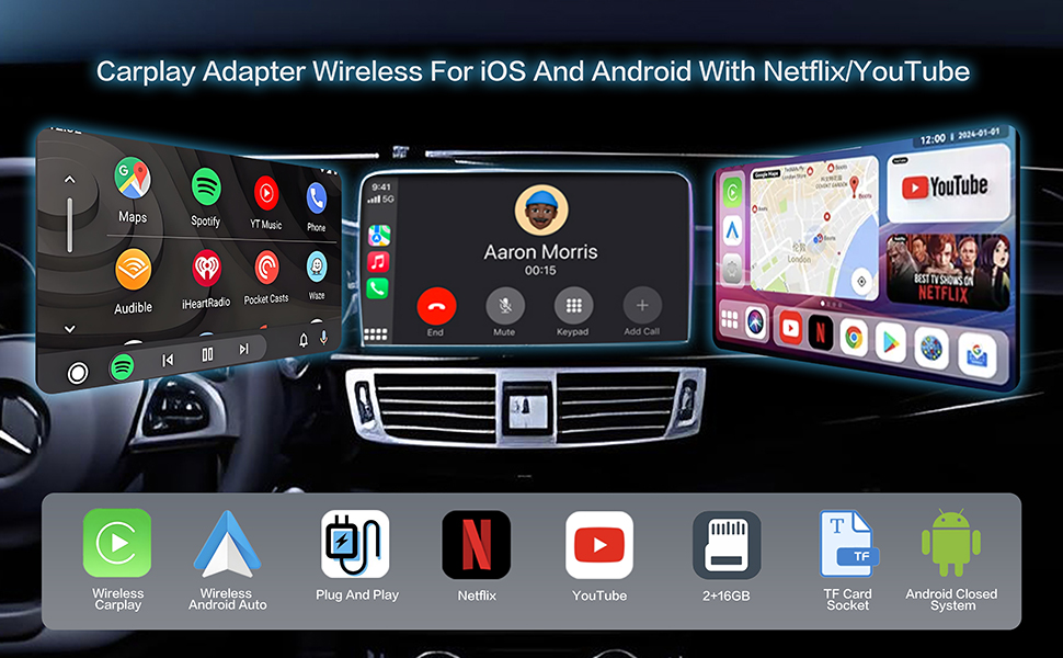 3 In 1 Wireless CarPlay&Android Auto Adapter