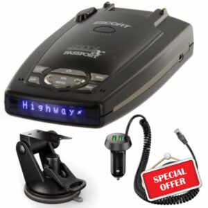 Escort Passport 9500iX Radar Detector (Black) Bundle: Comes with Dual-USB Car Charger Power Cord & Suction Cup Mount - Long-Range Radar Detector with Fewer False Alerts & Voice Alerts (Renewed)