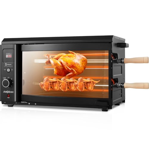 Portable Electric Grill Roaster with 2 Auto Rotating Skewers for Brazilian BBQ