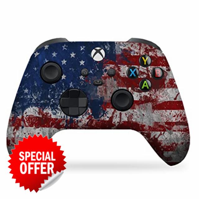 DreamController Tattered Flag Custom X-box Controller Wireless compatible with X-box One/X-box Series X/S Proudly Customized in USA with Permanent HYDRO-DIP Printing(NOT JUST A SKIN) (MODDED)