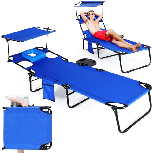 Heavy Duty Folding Chaise Lounge Chair Supports 551LBS Weight Portable Lay Flat Chair with Arm Hole for Beach Camping Patio Pool Sunbathing Reading(75 Inches)