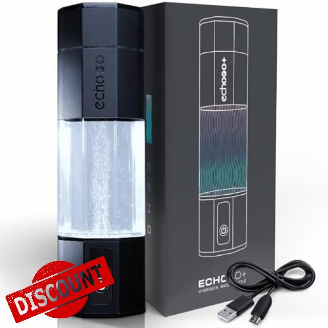 Echo Go+ Hydrogen Water Bottle - Water Ionizer Up to 4.5PPM - SPE & PEM Hydrogen Water Generator - Gary Brecka Recommended - Alternative to Hydrogen Water Pitcher - Black Hydrogenated Water Bottle