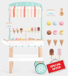 PairPear Wooden Ice Cream Cart for Kids Pretend Play Grocery Store