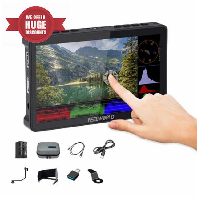 FEELWORLD Video Camera Monitor 6 Inch Touch Screen DSLR HDMI Field Monitor with F750 Battery 4400mAh + Bag IPS FHD1920x1080 4K HDMI Input Output 5 V Type c Input F5PROV4
