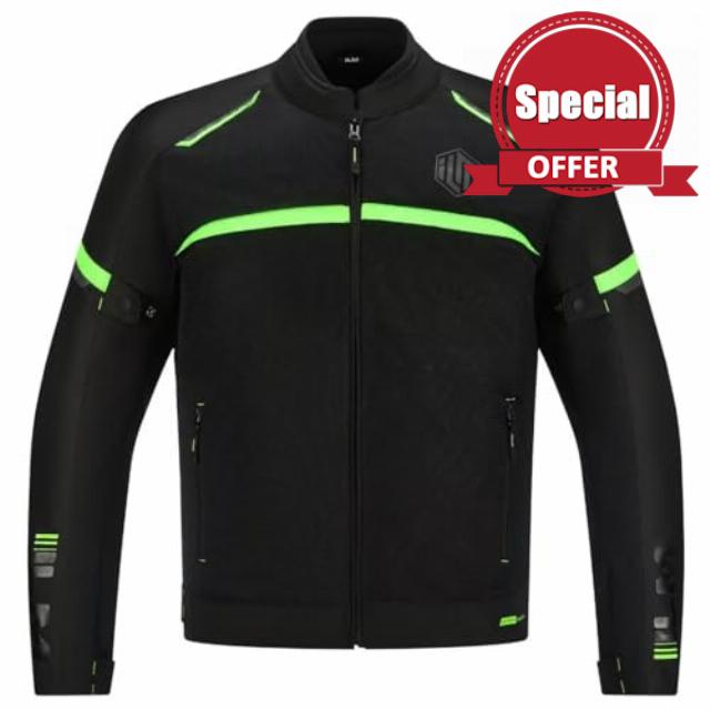 ILM Motorcycle Riding Jacket with Mesh CE Armor and Removable Liner Dual Sport Protective All Season Jacket for Men Model JAM1(Green