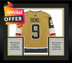 Framed Jack Eichel Vegas en Knights Autographed Adidas Authentic Jersey with "1st Stanley Cup Playoff Goal 4-20-23" Inscription - Limited Edition of 23 - Autographed NHL Jerseys