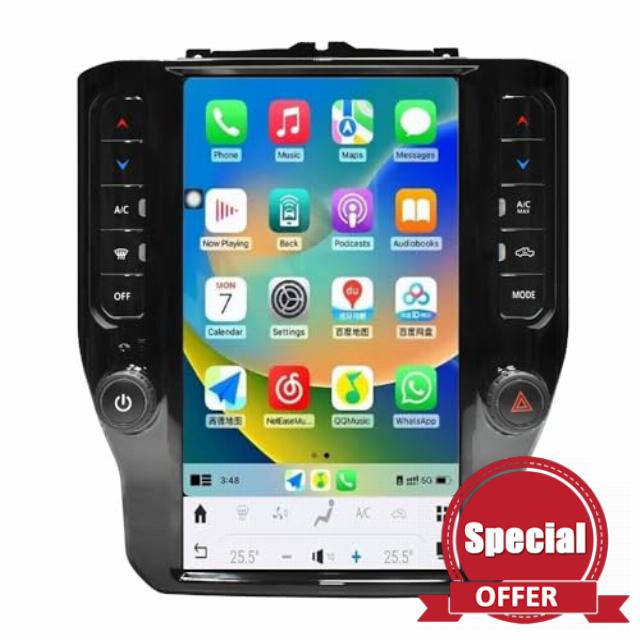 12.1 Inch Android 13 Snapdragon 665 Car Stereo Radio Upgrade for Dodge Ram 2019 2020 2021 2022 2023 Multimedia Player GPS Navigation 1080P Touch Screen Carplay WIFI 4G Bluetooth Head Unit