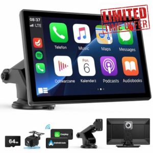 Wireless Carplay Screen for Car - 9'' Portable Car Stereo with 4K Dash Cam