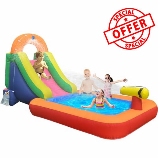 Water Slide Inflatable with PVC Pool for Water Storage Bounce House with Included Air Blower Water Cannon & Climbing Wall Water Park for Kids Backyard 13ft L x 6ft W x 6ft H Multicolor