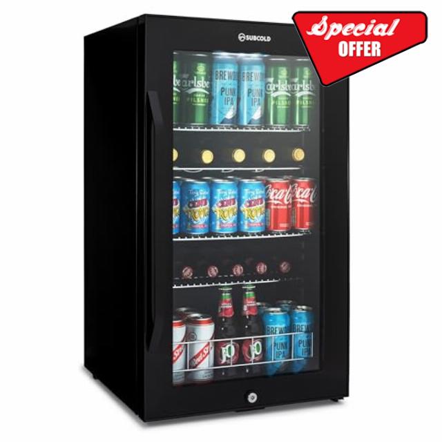 Subcold Ace100 LED Touch Control Beer Fridge With Glass Door | Premium Drinks & Wine Fridge | Black Alu Handle