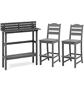 TANGZON 3PCS Rattan Bar Set, Patio Wicker Bar Table and 2 Chairs with Tempered Glass Tabletop, St...