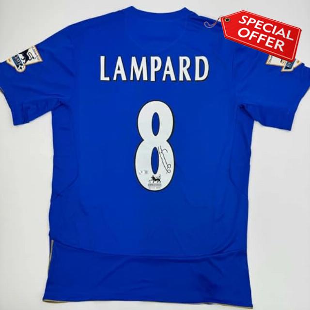 Autographed/Signed Frank Lampard Chelsea FC Blue Soccer Futbol Jersey Beckett BAS COA