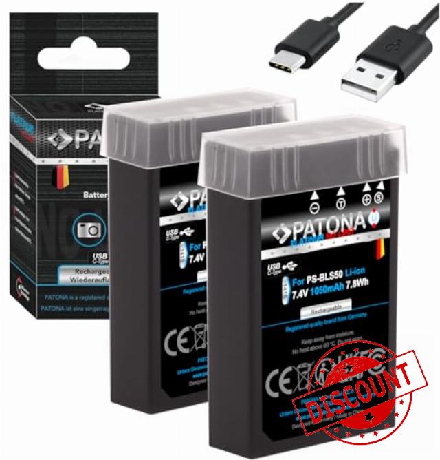 PATONA BLS-5 BLS-50 Battery USB-C (2 x 1050 mAh / 7.8 Wh) Compatible with Olympus OM System Direct Input USB-C