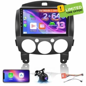 [2G+64G] for Mazda 2 2007-2014 Android 13 Radio - 9 Inch HD Touch Screen Stereo - Wireless Apple CarPlay and Android Auto