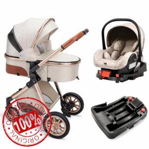 3-in-1 Convertible Baby Stroller with Bassinet Mode - Foldable Infant Stroller - Toddler Stroller with Reversible Stroller Seat Adjustable Bassinet (Beige with Base