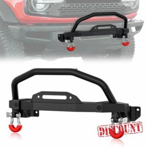 Front Bumper Bull Bar with Winch Plate & D-Rings Compatible for 2021 2022 2023 2024 Ford Bronco 2/4 Door (ONLY fit Steel Modular Front Bumper)