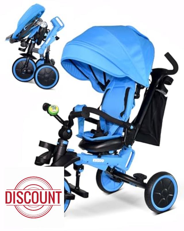 KRIDDO 8-in-1 Foldable Tricycle Stroller for Toddlers 18 Months to 5 Years
