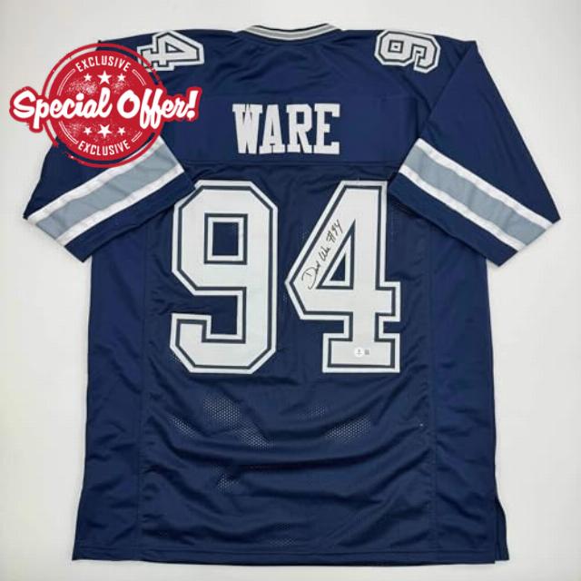 Autographed/Signed Demarcus Ware Dallas Blue Football Jersey Beckett BAS COA