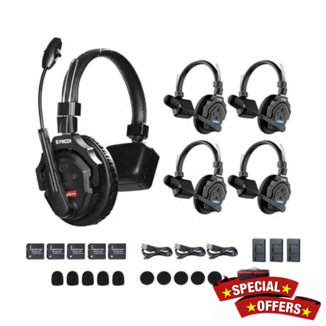 SYNCO XTalk X5 Wireless Intercom Headset 2.4GHz Full Duplex Random Master Device Design for Team Communication