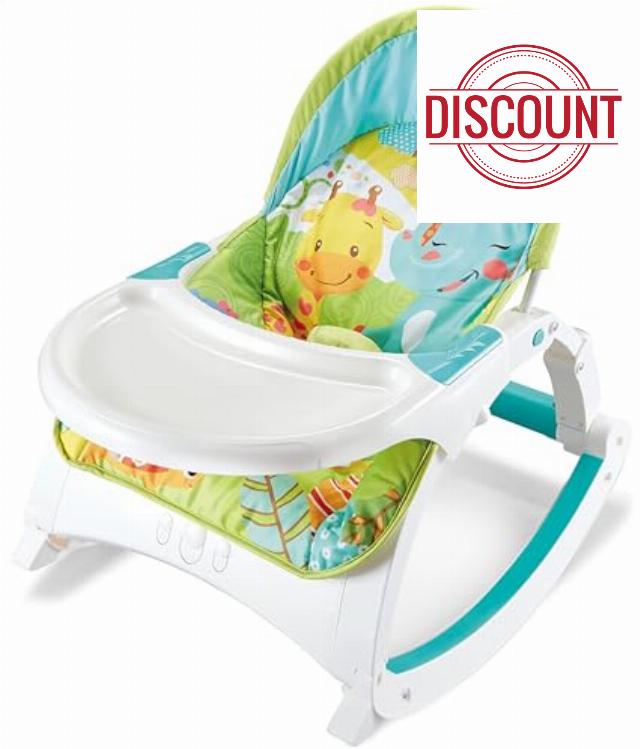 LEOM 2-in-1 Baby Rocker Safari Musical Soothing Vibration Baby Chair with Toy Bar & Feeding Tray