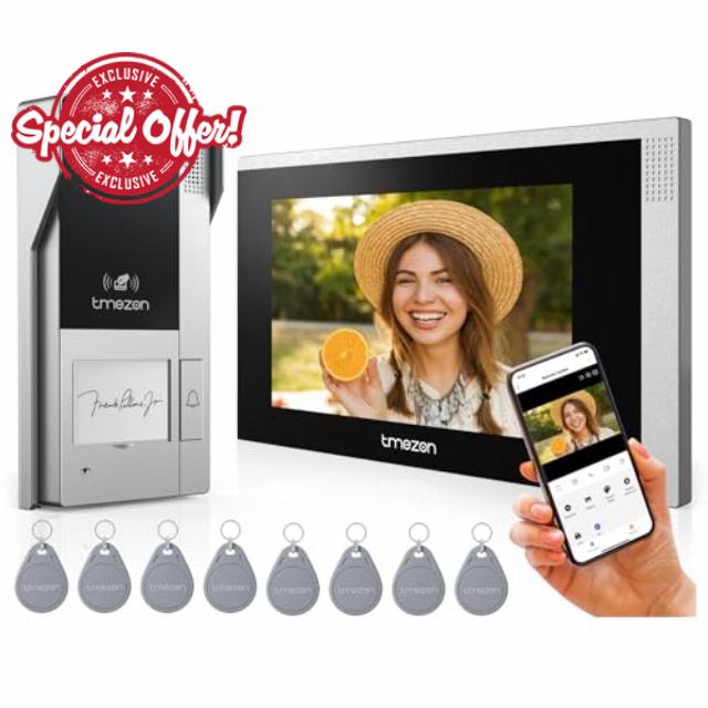 TMEZON WIFI Video Intercom System Doorbell with Camera and 7 Inch Monitor IP Wired Video Door Phone 1080P Wired Night Vision