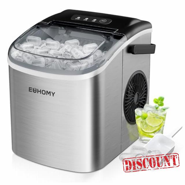 EUHOMY Ice Maker Machine Countertop Ice Cube Maker with Portable Handle